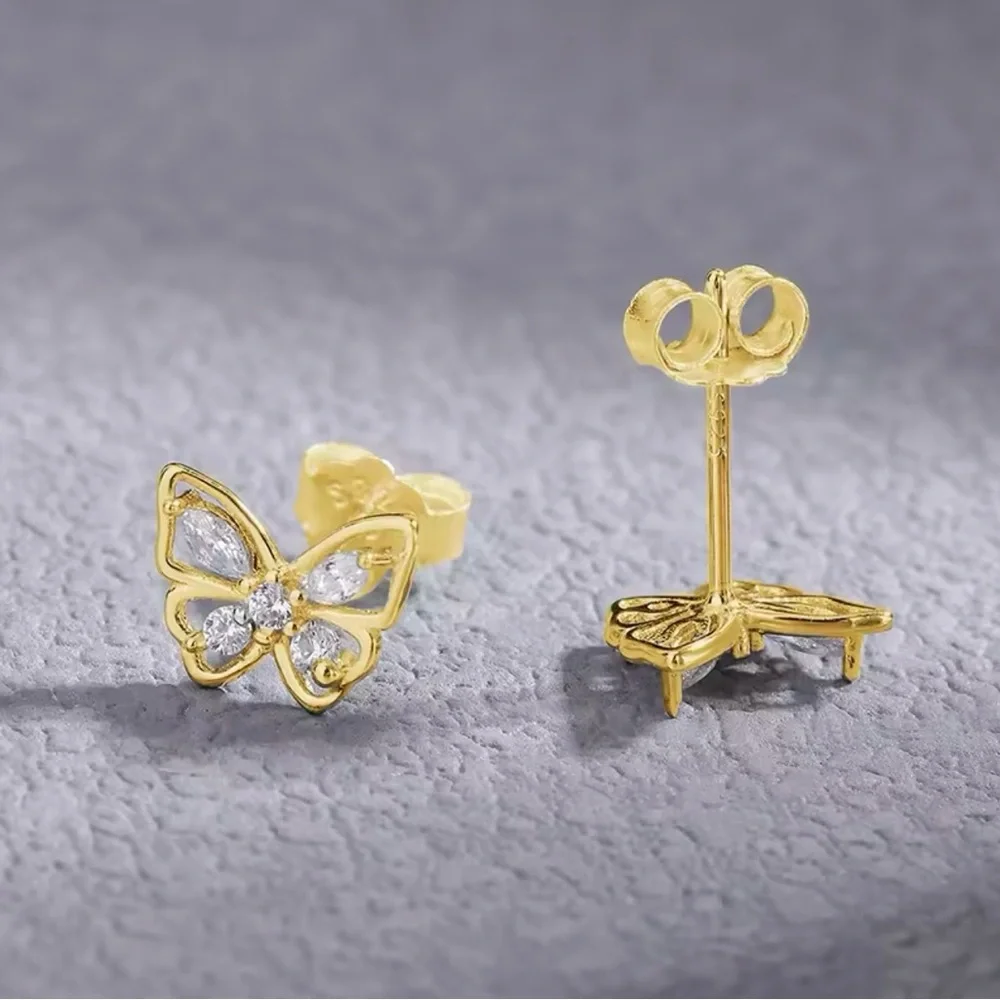NWT Gold 925 Sterling Silver Gold Plated Butterfly Earrings